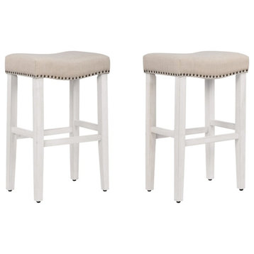 Trent Home 29" Upholstered Saddle Seat Bar Stool (Set of 2) in Beige