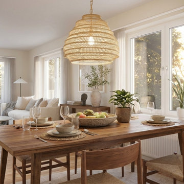 Scandinavian Warm Minimalist Dining & Living Space Visualization