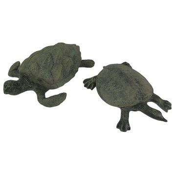Hawksbill and Soft Shell Sea Turtle 2 Piece Statue Set