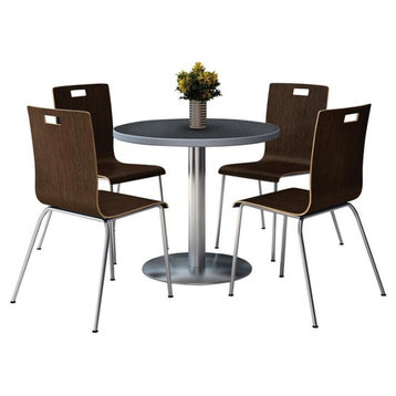 KFI Round 36" Pedestal Table - 4 Espresso Stacking Chairs - Graphite Top