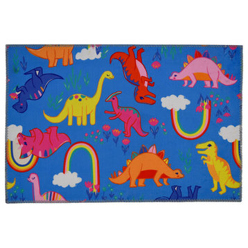 Dinosaurs Children's Rug with Rainbows Colorful Indoor Area Kid's Rug, 20"x3