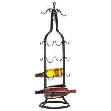 Metal Wine Holder With Corkscrew, 8 Bottles, Floor-Standing, 11x35", Black