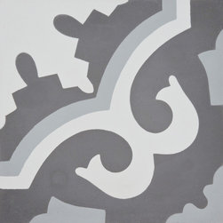 Moroccan Mosaic and Tile House - Tanger Handmade Cement Tile, Dark/Light Gray, Sample - Wall And Floor Tile