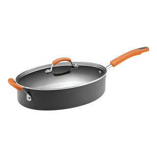 Hard-Anodized Ii Nonstick 5-Quart Covered Oval Saute Pan, Gray, Orange  Handles - Contemporary - Saute Pans - by Meyer Corporation | Houzz