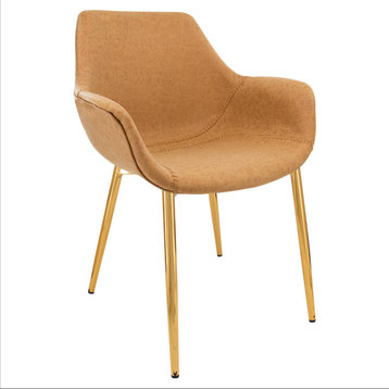 LeisureMod Markley Modern Leather Dining Armchair With Gold Legs, Light Brown