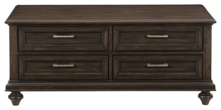 Pemberly Row Wood 4 Drawer Coffee Table in Espresso - Traditional ...