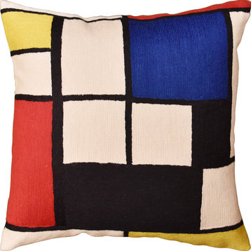 Tableau l By Piet Mondrian Decorative Pillow Cover Modern Abstract Wool 18x18"