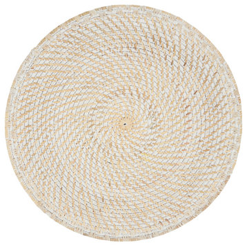 Rattan Placemats With Woven Design, White, 15"x15"
