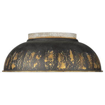 Kinsley Flush Mount in Aged Galvanized Steel with Antique Black Iron Shade