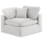 Meridian Furniture - Comfy Beige Linen Textured Fabric Modular Chair, Cream, Velvet, Corner Chair - Give your space a whole new look with this cream Comfy velvet corner chair. This handsome chair fits nicely with other items in the Comfy collection and is a versatile seating option designed for adaptability, comfort and style. Wrapped in rich cream durable velvet upholstery, this chair offers a plush embrace of overstuffed down feather cushions, carefully crafted to deliver the highest level of comfort. The perfect seat for creating an oasis for relaxation, this chair has thick foam surrounding its frame for added support and coziness.