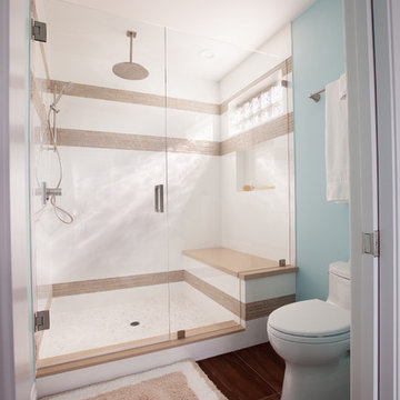 Refreshing Blue & White Master Bathroom Remodel in Torrance, CA.
