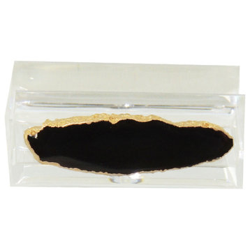 Agate Acrylic Business Card Holder, Black and Brown
