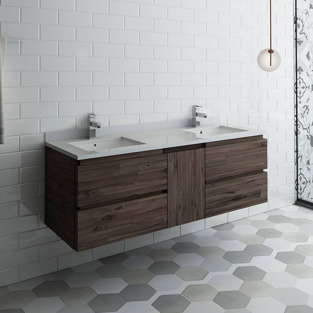 Formosa Wall Hung Double Sink Modern Bathroom Cabinet With Top & Sinks ...