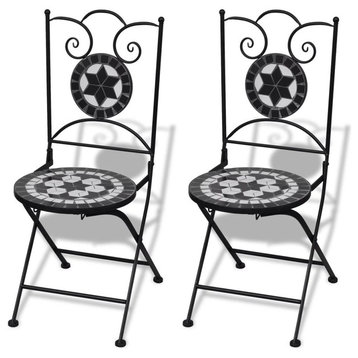 vidaXL Folding Bistro Chairs 2 pcs Outdoor Patio Chair Ceramic Black and White