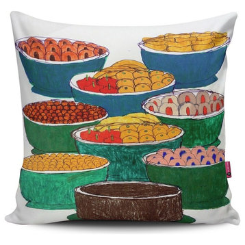 16"x16" Double Sided Pillow, "Green Bowls" by Kenya Hanley