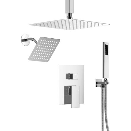 Dual Heads 3-Functions Shower System With Pressure Balancing Rough-In Valve, Chrome