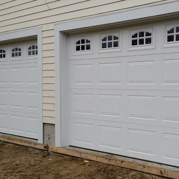 White Short Panel Overhead Garage Door with Cascade Inserts