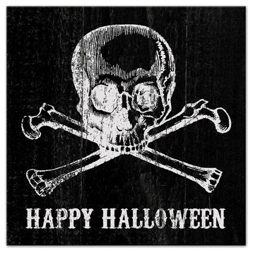Scull and Crossbones Happy Halloween 12x12 Canvas Wall Art