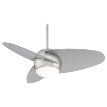 Minka Aire Slant 36" LED Ceiling Fan With Remote Control, Brushed Steel