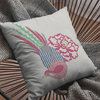 16" Pink White Peacock Suede Throw Pillow