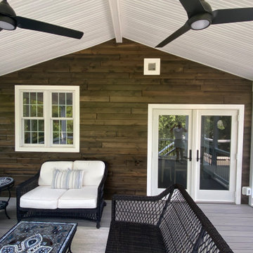 Screened Porch-TimberTech Pro Storm Gray Reserve Deck - TimberTech Riser Lights