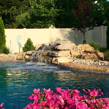 Forks Township custom pool with sunshelf & rock waterfall
