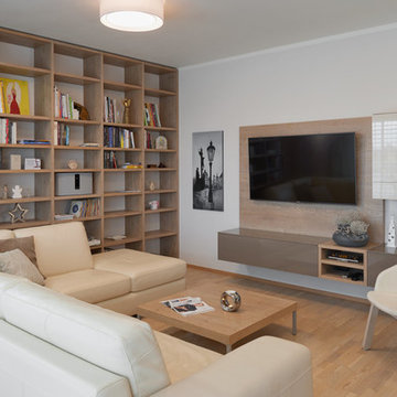 Cozy open interior in beige shades.