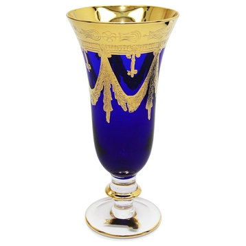Interglass Italy Set of 6 Crystal Glasses, Gold-Plated (Champagne Flutes, Blue)