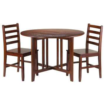 Winsome Wood Alamo 3-Pc Round Drop Leaf Table With 2 Hamilton Ladder Back Chairs