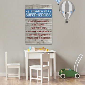 "Wooden Superhero House Rules" Painting Print on Wrapped Canvas