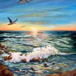 "Pelican Sunset." 12x16 Acrylic on canvas. - Paintings
