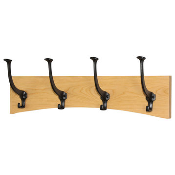 Solid Cherry Curved Wall Coat Rack - Mission Hooks - Made in the USA, 20" X 6.5"