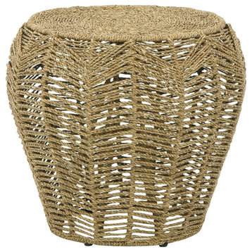 Benzara BM283103 19" Rustic Style Side Stool, Woven Design Natural Brown