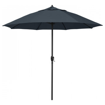 9' Patio Umbrella Bronze Pole Fliberglass Rib Auto Tilt Pacifica, Sapphire