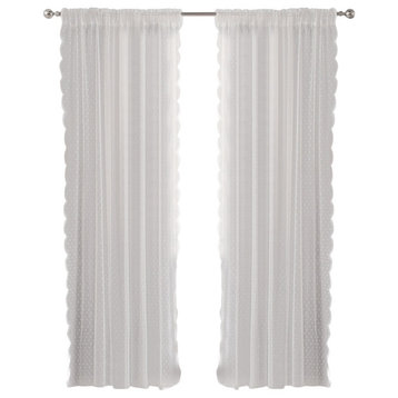 Jacquard Sheer Lace Dotted Curtain Pair, White