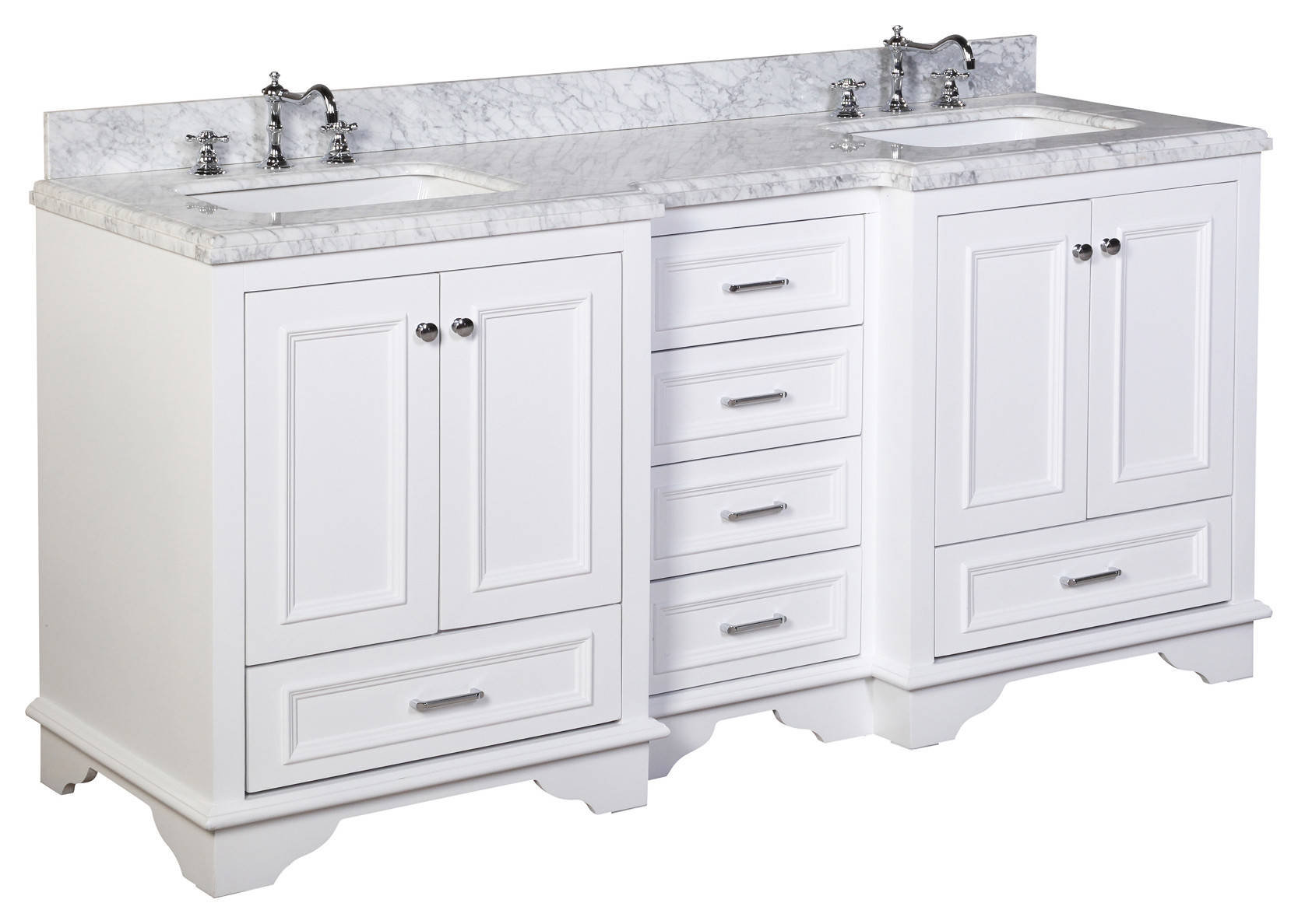 Nantucket 72" Double Bath Vanity, White, Carrara Marble
