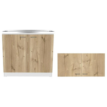 Home Square 2-Piece Set with Wall Cabinet and Utility Sink in White & Light Oak