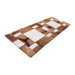 Unique Handmade Cowhide Patchwork Hallway & Stair Runner, Brown White, 6'8"x2'7" - Hall And Stair Runners