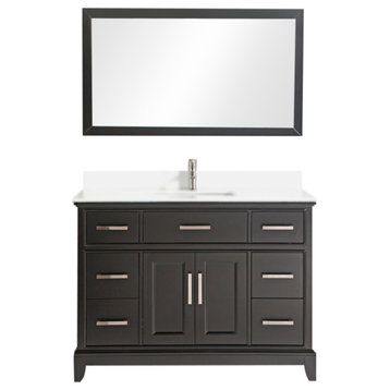 Bathroom Vanity Set With Engineered Marble Top, 48", Espresso, Standard Mirror