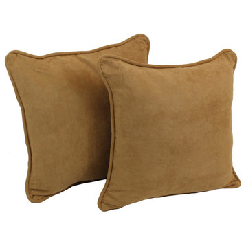18" Double-Corded Solid Microsuede Square Throw Pillows, Set of 2, Camel