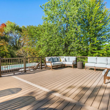 AZEK Reserve Collection Driftwood Decking & Express Universal Rail Bronze