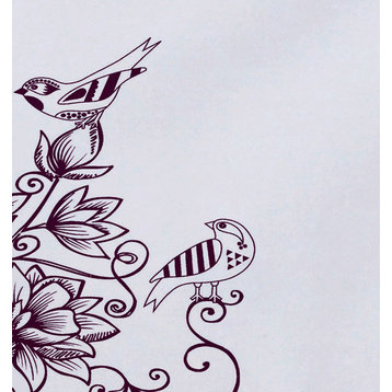 18"x14" Five Little Birds, Floral Print Placemat, Purple, Set of 4
