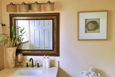Bathroom - contemporary 3/4 bathroom idea in Detroit with marble countertops