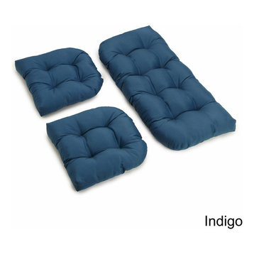 U-Shaped Twill Tufted Settee Cushion Set, Set of 3, Indigo