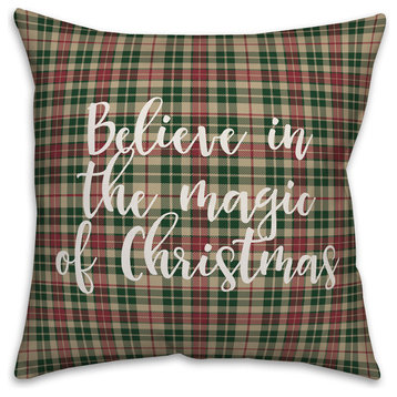 Believe, The Magic of Christmas, Tartan Plaid 18x18 Throw Pillow Cover