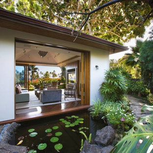 Tropenstil Garten mit Wasserspiel in Cornwall