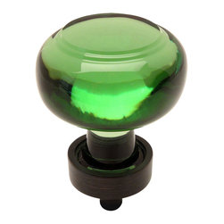 Cosmas - Cabinet Round Knob, Base, Oil Rubbed Bronze, Glass, Emerald Green, Set of 10 - Cabinet And Drawer Knobs