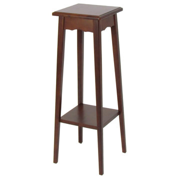 Benzara BM210433 Plant Stand with Tapered Slanted Legs & Bottom Shelf, Brown