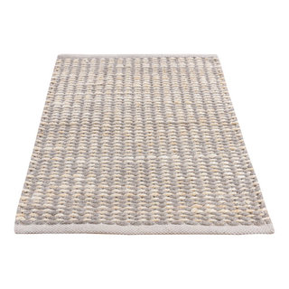 Taupe, Uncut Flat Pile Natural Undyed Wool Hand Loomed Square Rug, 2'x2 ...