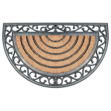 A1HC Half Round, Rubber and Coir Striped Outdoor Doormat 18"x30", Black